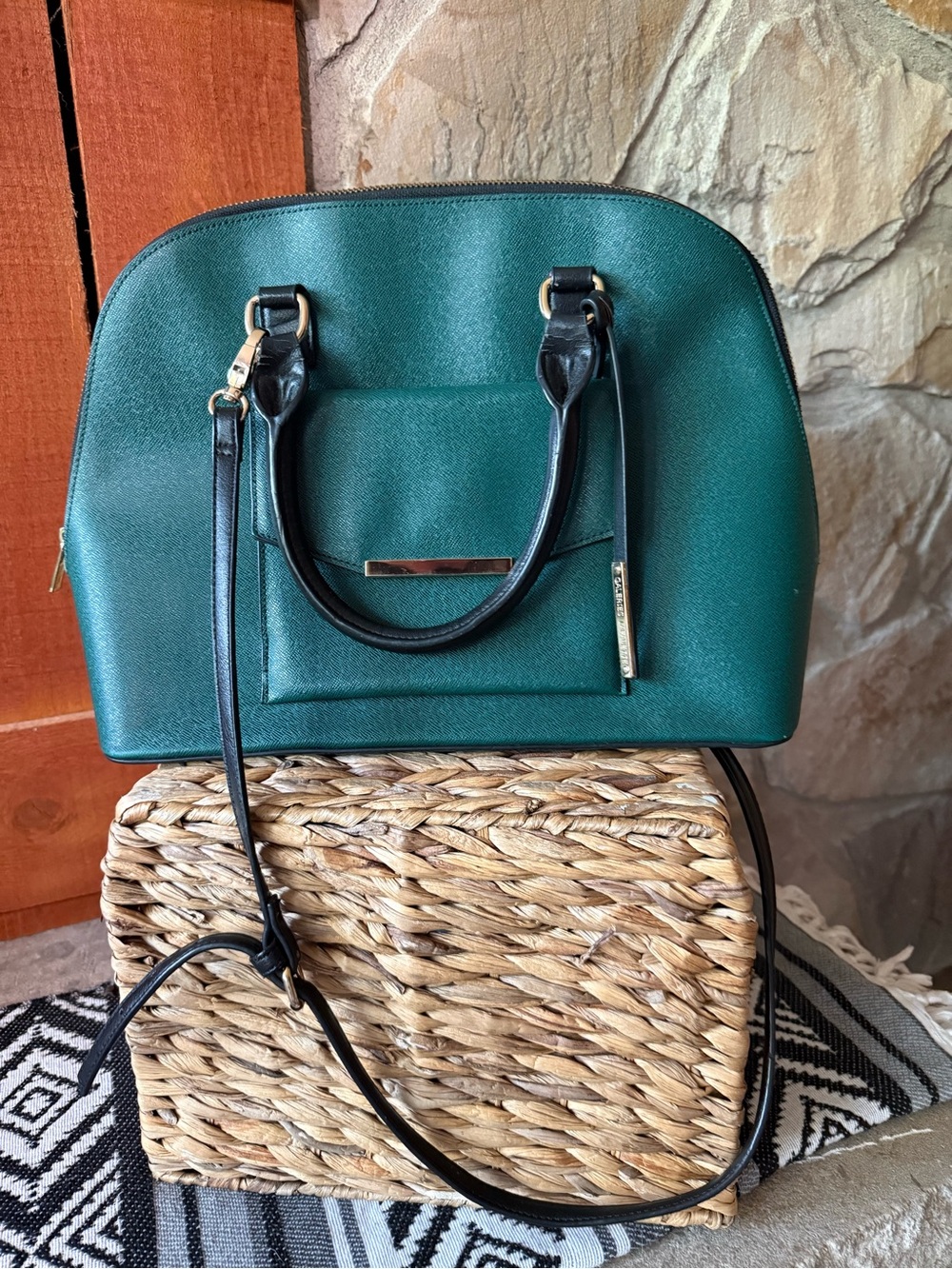 French Galeries Lafayette Emerald Green Structured Dome Handbag & Cross Body